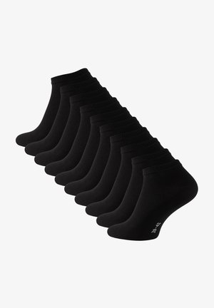 Schwarze Knöchelsocken, Baumwollmischung, weiche Textur, gerippter Bund, mit verstärktem Fersen- und Zehenbereich, verkauft im 10er-Pack.