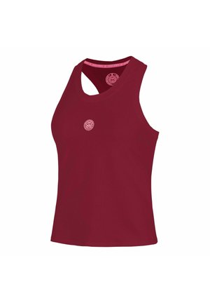 Canotta sportiva senza maniche color bordeaux con scollo rotondo e piccolo logo circolare sul petto e all'interno del colletto.