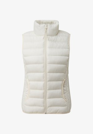 Kerge, kreemika värvusega täisvattevest, mis on kõrge kraega, vertikaalse õmblusega, kahe küljetasku ja ees oleva tõmblukuga.