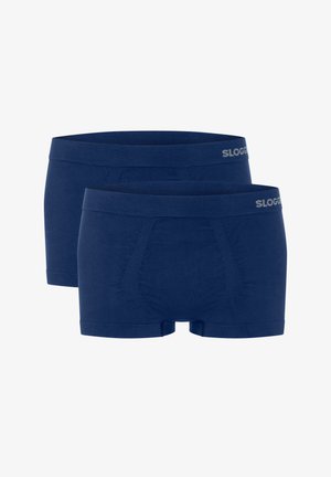 Two pairs of navy blue men's boxer briefs with a wide waistband featuring a subtle "SLOGG" logo on the right side.