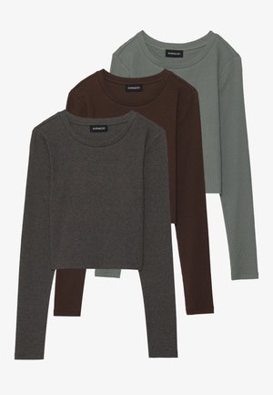 Even&Odd by Zalando 3 PACK - Tops ar garām piedurknēm - brown/dark grey /dark green