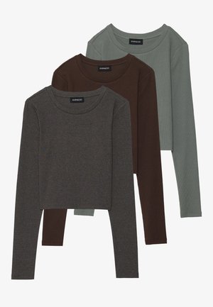 3 PACK - Maglietta a manica lunga - brown/dark grey /dark green