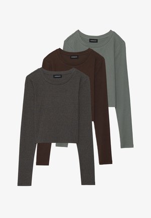 Even&Odd 3 PACK - Pikkade varrukatega topp - brown/dark grey /dark green
