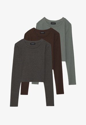 3 PACK - Pitkähihainen paita - brown/dark grey /dark green