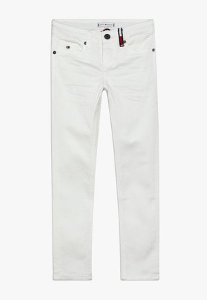 Hvide denimjeans med en slank pasform, med fem-lomme-design, metalbeslag og et kontrasterende stofmærke på linningen.