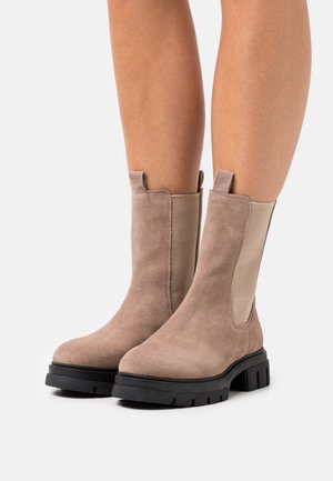 LEATHER - Platform ankle boots - taupe