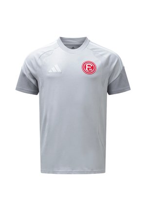 Lysegrå sportsjersey med korte ærmer, Adidas-logo på højre bryst og rød og hvid Fortuna Düsseldorf klubmærke på venstre bryst.