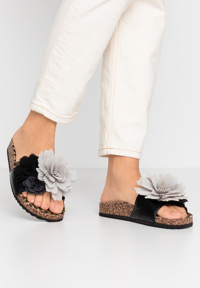 BIO WIDE SOLE MULTI FLOWERS - Mules - black