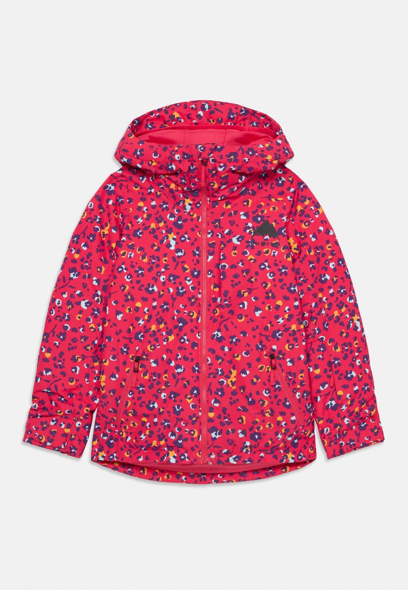 Heldere roze jas met een capuchon, voorzien van een kleurrijke luipaardprint. Inclusief een ritssluiting aan de voorkant en zijzakken. Gemaakt van een zachte stof.