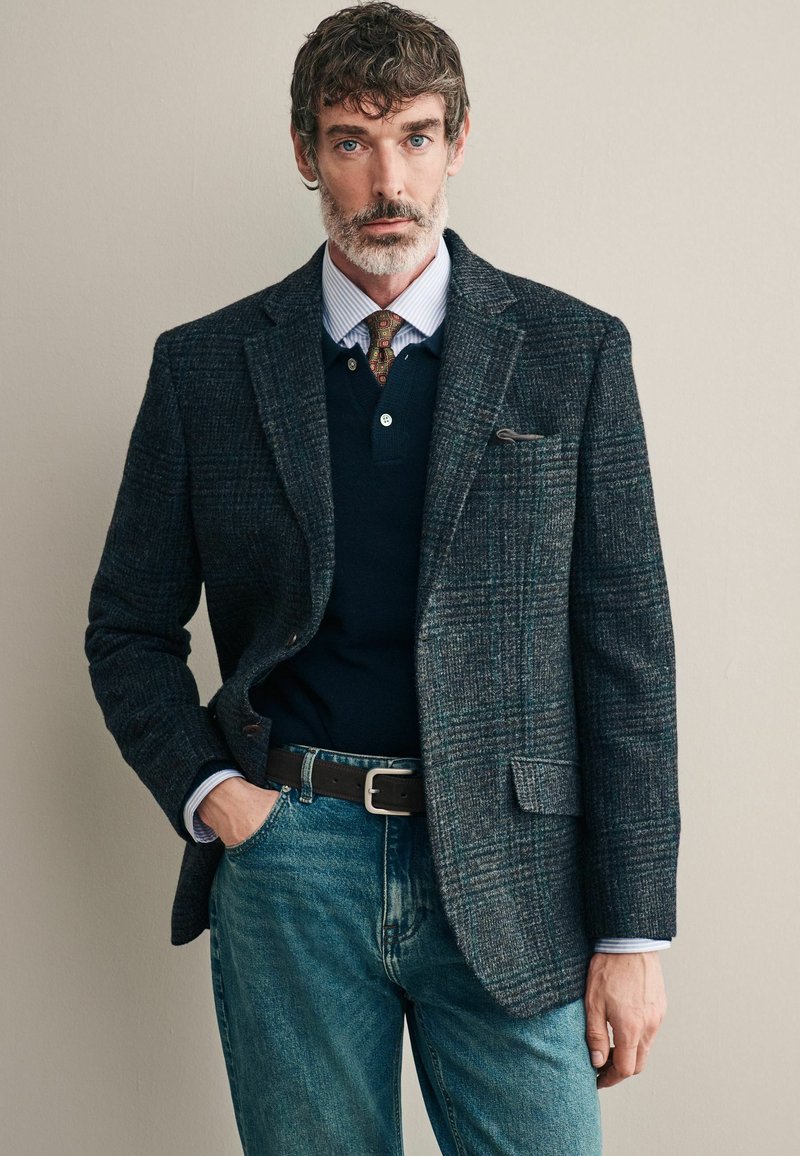 Next - REGULAR FIT - SIGNATURE MOONS TONAL CHECK - Blazer jacket - charcoal grey, Enlarge