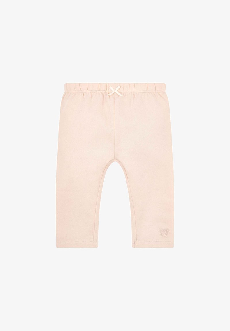 Shorts en coton rose clair avec une taille élastique et un cordon décoratif. Présentent un petit logo brodé d'ours sur le côté gauche.
