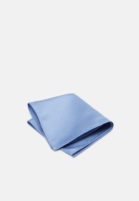 Light blue pocket square made of smooth fabric with a subtle striped texture. Folded neatly, featuring straight edges and clean stitching.