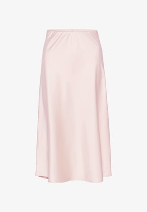 Pehmeas roosas satiinist midi seelik elastse vöökohtaga, voolava A-silhuedi kujundusega ja siledast, läikivast materjalist.