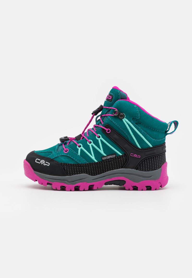 CMP KIDS RIGEL MID TREKKING SHOES WP UNISEX - Pohodniški čevlji - lake/pink fluo