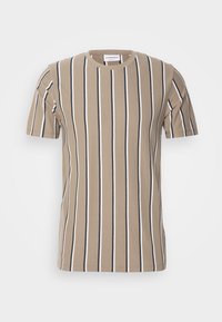 T-shirt à manches courtes très court avec des rayures verticales noires et blanches. Encolure ronde, fabriqué en tissu doux avec une coupe décontractée.