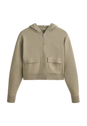 OYSHO HOODED KNIT CARGO - Kardigán - mottled green