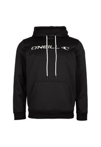 Sudadera con capucha negra de tela suave, con un bolsillo tipo canguro, cordones blancos y el logotipo de O'Neill en blanco en el pecho.