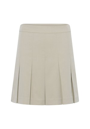 Kergelt beežist kangast plisseeritud seelik, millel on vöökohus, korralik õmblus ning neli esist kurru, et lisada liikumist ja vormi.