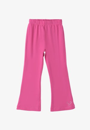 Roze rekbare broek met een uitlopende vorm en een elastische tailleband. Opvallend detail is een klein hartontwerp met rhinestones.