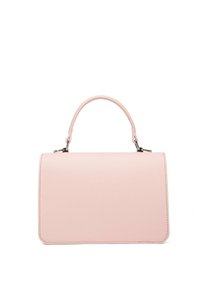 Roze gestructureerde handtas gemaakt van textuur synthetisch materiaal, met een bovenhandvat, magnetische sluiting en gestikte randen voor detail.