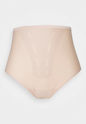 Aukštos talijos kūno spalvos formuojančios kelnaitės su lygiu, permatomu paviršiumi ir minimaliais siūlais, turinčios patogią elastinę juostą.