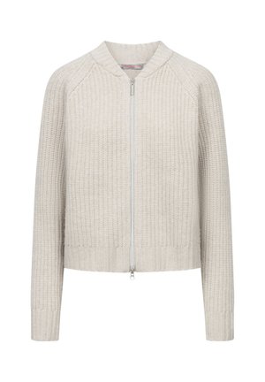 Lichtgrijze zip-up trui met een gegarneerde breistek, raglanmouwen en een geribbelde zoom en boorden voor een aansluitende look.