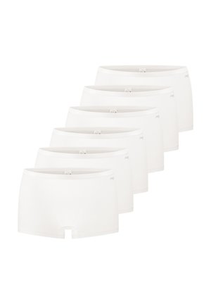 Witte katoenen boxershorts, met een gladde texture, elastische tailleband en een korte lengte met een rechte snit, gepresenteerd in een set van zes.