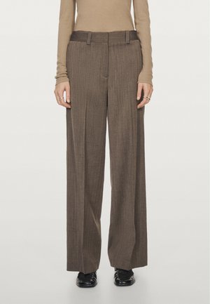 Massimo Dutti STRAIGHT HERRINGBONE  - Trousers - dark brown