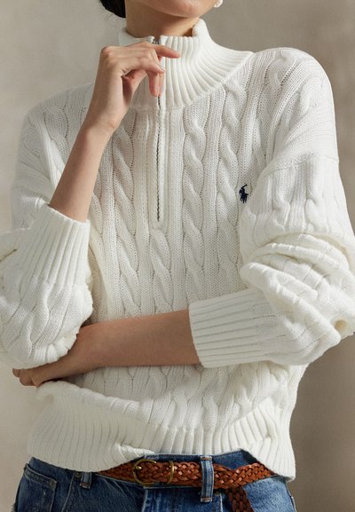Polo Ralph Lauren CABLE-KNIT COTTON QUARTER-ZIP SWEATER - Πουλόβερ - white
