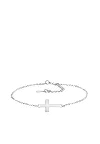 Bracciale in argento con pendente a croce opaco. La catena è dotata di un gancio e di una lunghezza regolabile. Design semplice, leggero e con una finitura elegante.