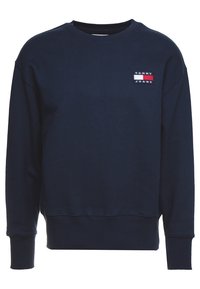 Mörkblå sweatshirt i bomullsmix med lång ärm, rundhals och ribbade mudd; har en liten, broderad logotyp på bröstet.
