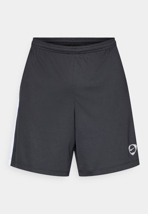 Black athletic shorts with an elastic waistband, featuring a white side stripe and a small white Nike logo on the lower left leg.
