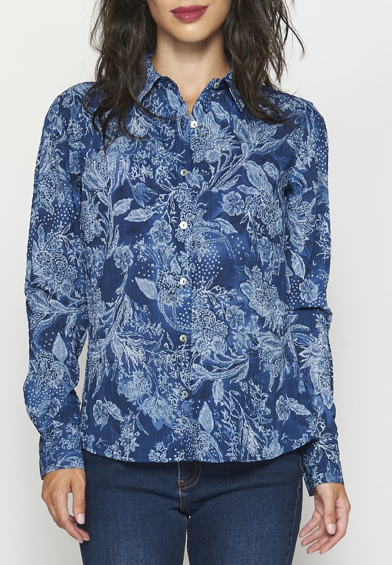 Koroshi LONG SLEEVE PLEAS - Nööpidega pluus - navy