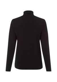 Schwarzes langärmliges Rollkragenshirt von hinten auf einem weißen Hintergrund gezeigt.