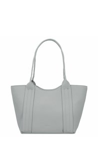 Borsa a tote sintetica grigia con finitura testurizzata, due manici lunghi e una forma strutturata. Design minimalista senza hardware o dettagli visibili.