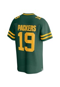 Grøn trøje med gule accenter, med "PACKERS" og nummer "19" tydeligt på ryggen. Fremstillet i åndbart stof.
