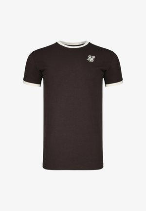 SIKSILK, STRIPE RINGER - T-shirt imprimé - brown/ecru
