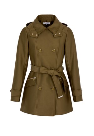 Morgan, MORGAN MORGAN WAISTED BELTED TRENCHCOAT WITH HOOD - Gabardina - vert kaki