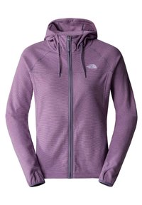 Felpa con zip viola dal finish testurizzato, cappuccio regolabile e maniche aderenti. Presenta il logo sulla parte superiore sinistra del petto e una zip grigia.