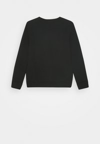 Schwarzer Pullover aus weichem Stoff, mit langen Ärmeln, Rundhalsausschnitt und gerippten Bündchen und Saum für eine enganliegende Passform.