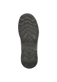 Semelle en caoutchouc noir avec un motif de bande de roulement comportant des formes en zigzag et des flèches, marquée "JOSEF SEIDEL" et de taille "42."