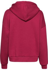 Fleece-Kapuzensweatshirt in Tiefrosa mit Kordelzugkapuze, gerippten Bündchen und Saum. Verfügt über eine lockere Passform und eine glatte Textur.