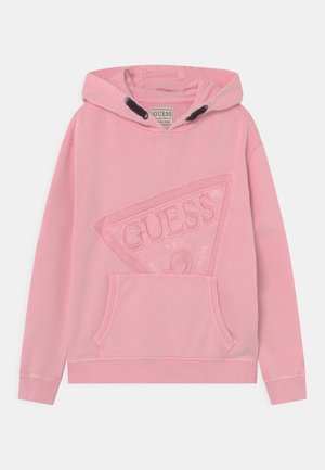Felpa con cappuccio rosa, dotata di tasca frontale, caratterizzata da un logo triangolare testurizzato e coulisse regolabili. Tessuto morbido, vestibilità comoda.