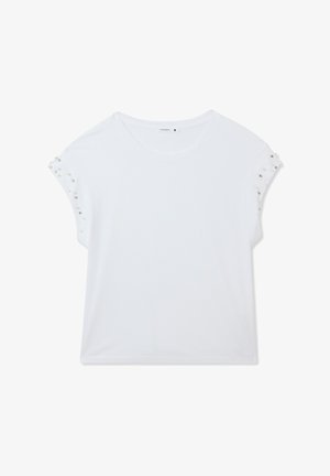 Terranova, WITH PEARLS AND RHINESTONES - T-shirt con stampa - bianco ottico