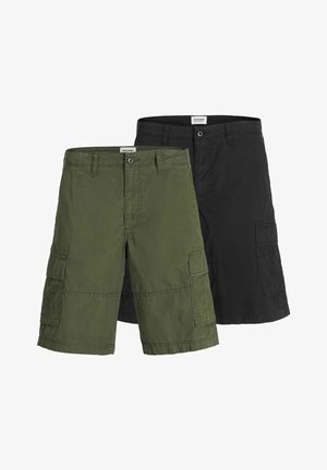 To sæt cargosshorts, en olivengrøn og en sort. Fremstillet af bomuld, med cargo-lommer, flad front og en afslappet pasform.