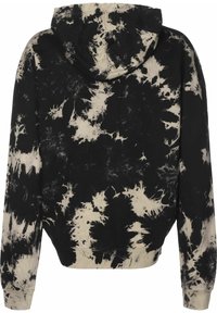 Felpa con cappuccio in un motivo tie-dye nero e crema, caratterizzata da una consistenza morbida e una vestibilità comoda, con polsini e orlo a costine.