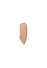 Krämig beige foundation-swatch med en jämn textur, något glansig finish och en böjd form, mot en enkel vit bakgrund.