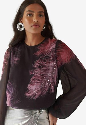 PETITE FIT PRINTED FEATHER CREW NECK FLUTED SLEEVE  - Camicetta - red