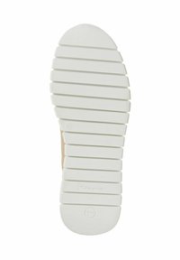 Valkoinen kuminen urheilukengän pohja, jossa on vaakaura ja lovia, pyöreä kanta ja logo-merkintä. Koko 37 ilmoitettu.