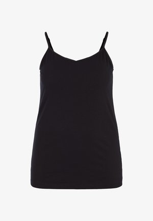 Czarny bezrękawnik z cienkimi ramiączkami, w dekolcie w kształcie litery V, wykonany z miękkiej bawełny, o gładkiej fakturze i luźnym kroju.